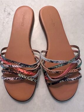 Madewell The Tracie Snake Embossed Leather Crisscross Slide Sandals Size 10